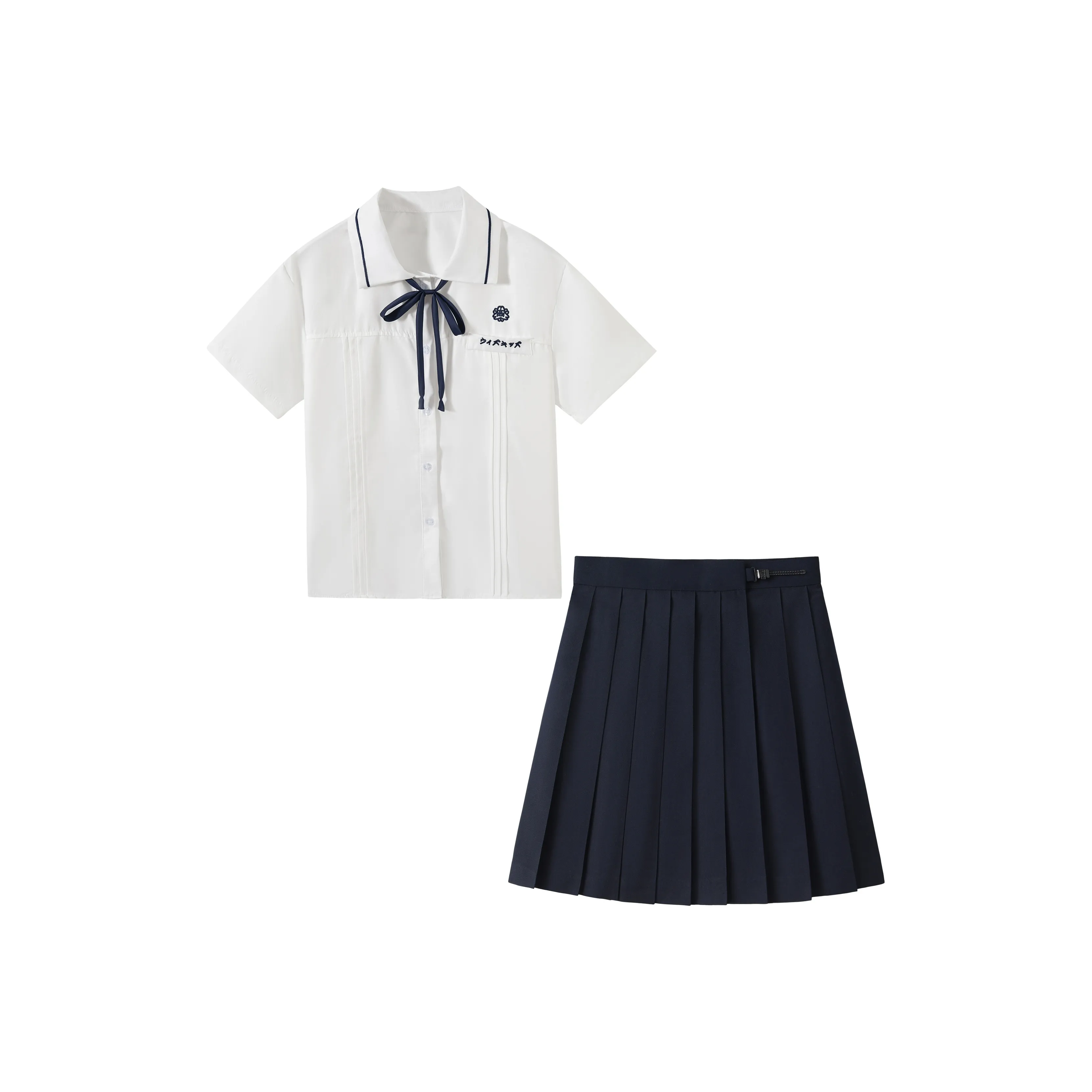 KAZAN Трехпредметный Набор Школа УНИФОРМ Рубашка + Черная Плиссированная Юбка + ROPE Узел Женская Униформа