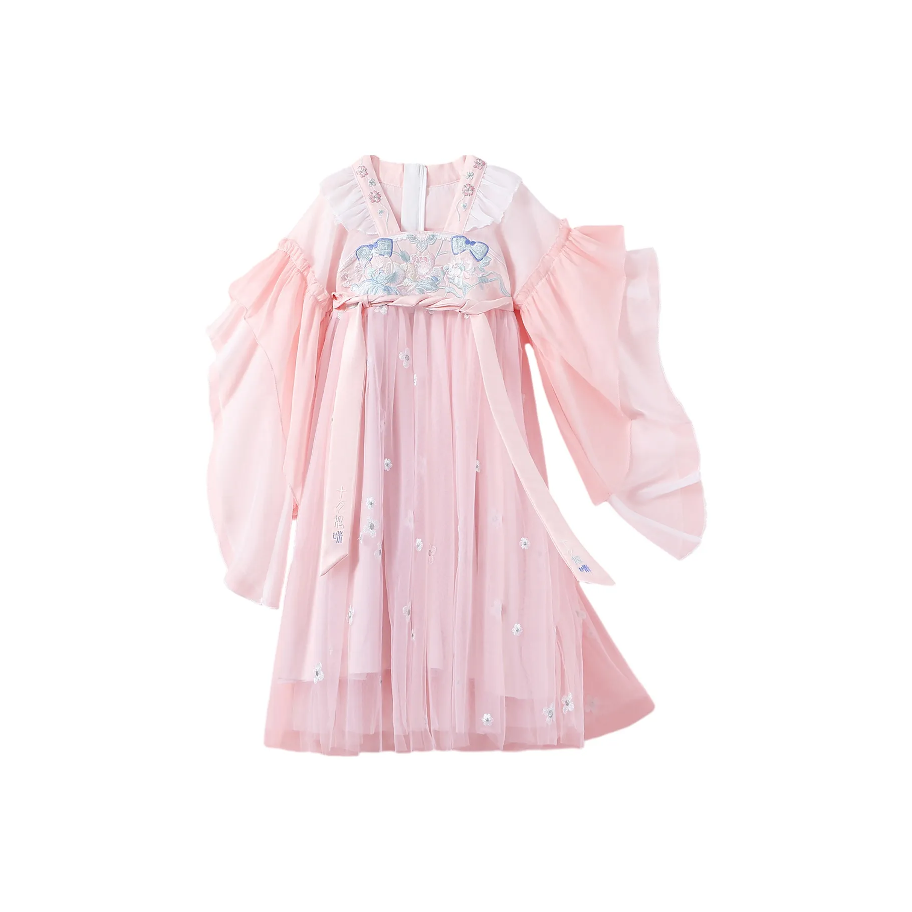 October Mommy Ханьфу Платье с Принцесса Сетка Юбка Весна-осень Детский Бледно-розовый цвет кизила