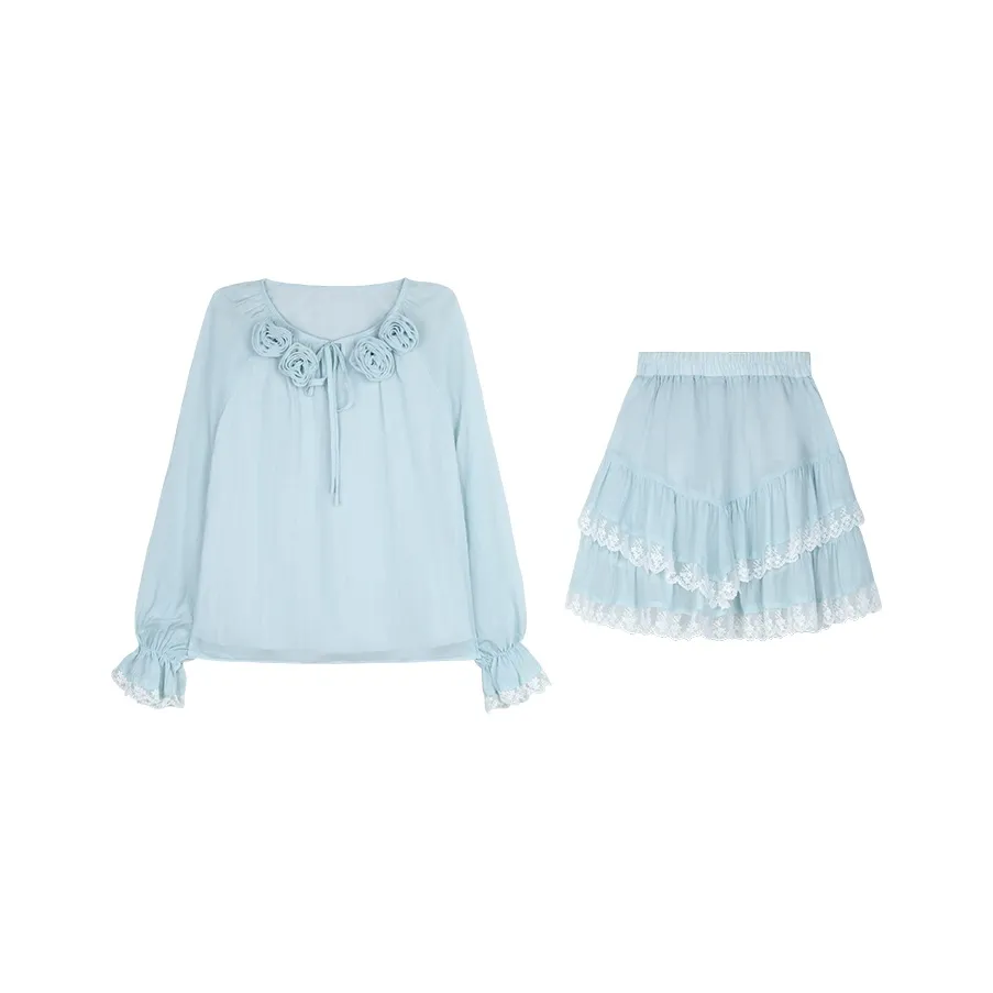 Комплект с юбкой Женская Мятно-Зеленая Рубашка + Юбка