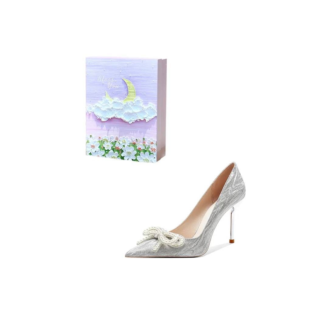 ROBINHOOD Фиолетовая луна Галактический Коробка Узкий каблук Высокие каблуки Женские Серебряный