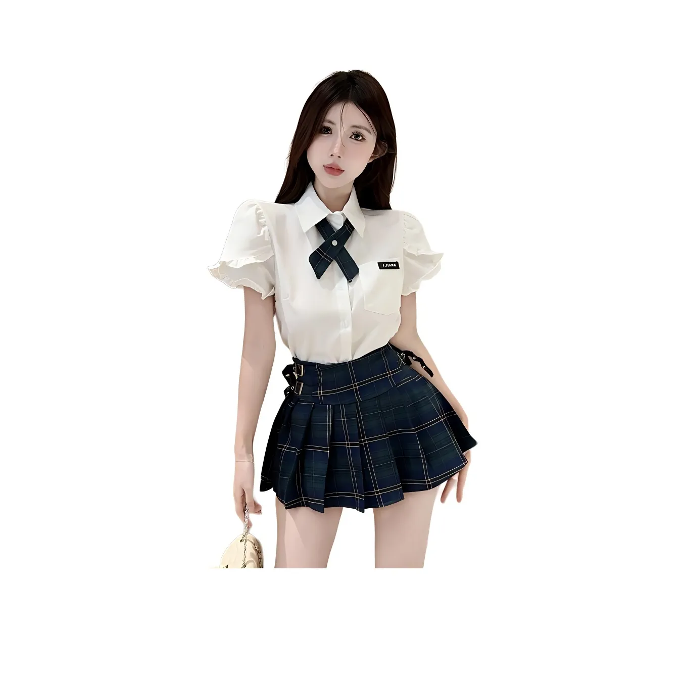 Garbege UNIFORM Женская Белая Юбка-Куртка Комплект и Зеленая Юбка