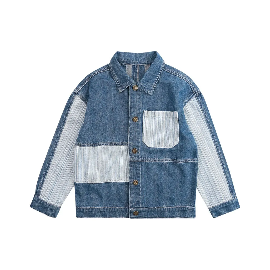 Pure and Good Пэчворк Деним Куртка Весенний Осенний Детский Джинсовый Синий