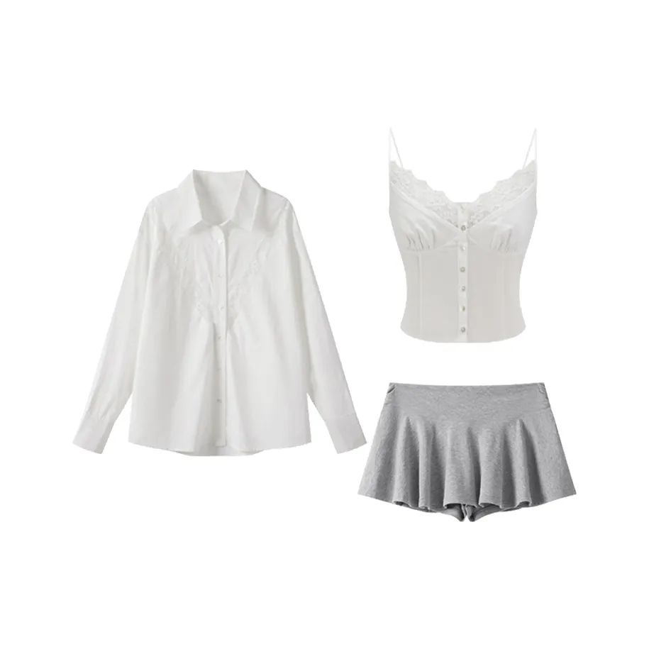 XIAOJUCHUANLI Комплект с юбкой Женская Белая Трехкомпонентный Набор