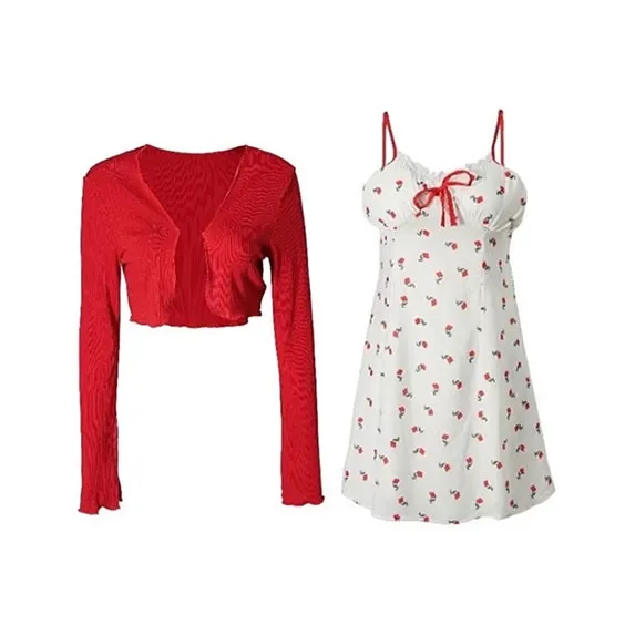 INCO VIBE Комплект с юбкой Женские Красный кардиган + Белая юбка