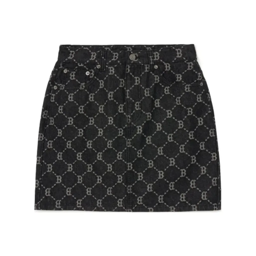 Mlb Base Logo DIA MonogramBOSTON REDSOX CHân Váy Джинсовые короткие юбки Женские Черный