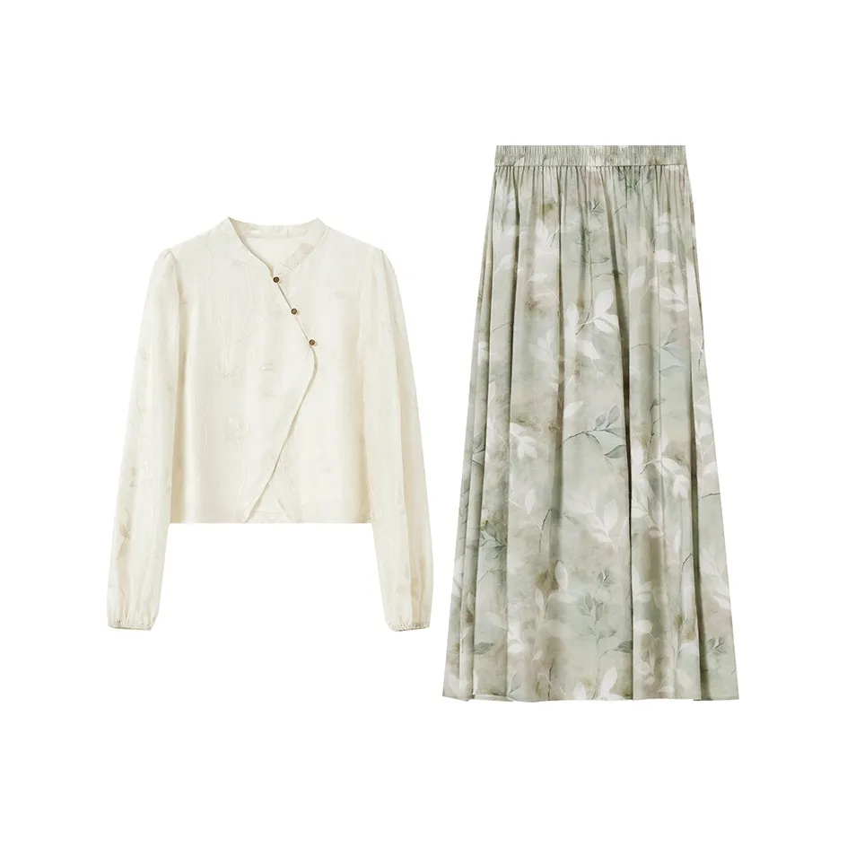 SENTUBILA Зеленый цветочный женский комплект с юбкой