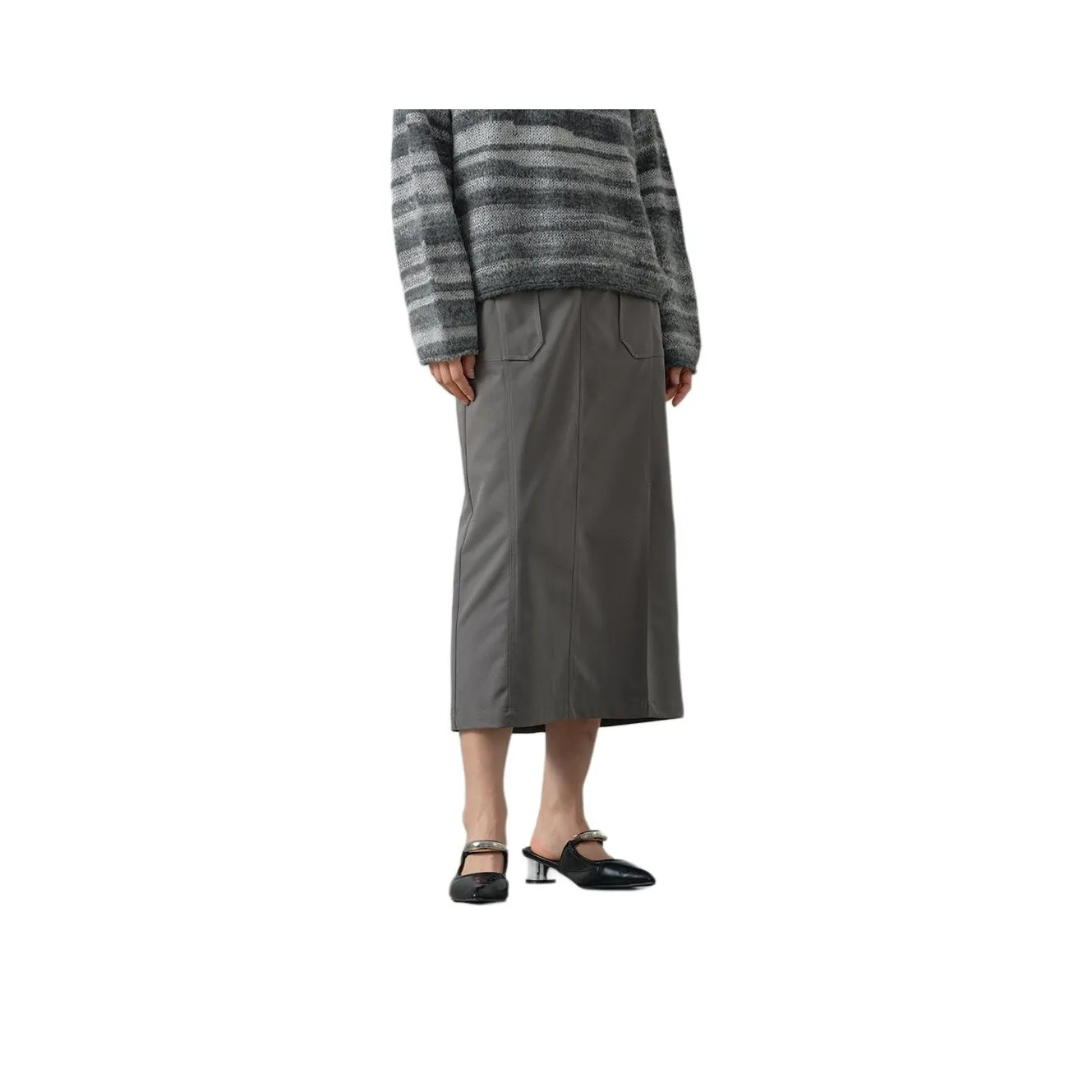 AYILIAN Повседневная длинная юбка женская асфальтовый серый