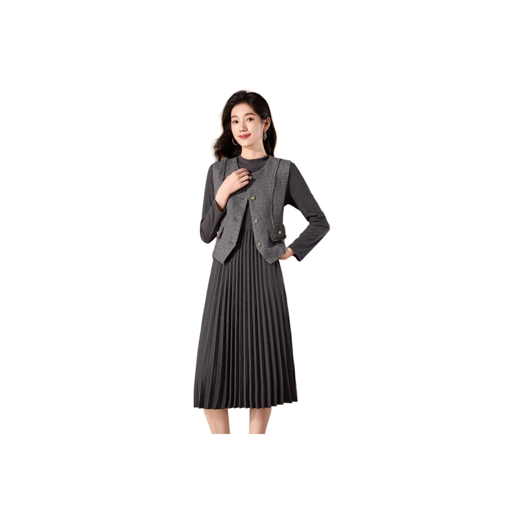 Mylan Spring, Fall Skirt Set Straight Women's Gray