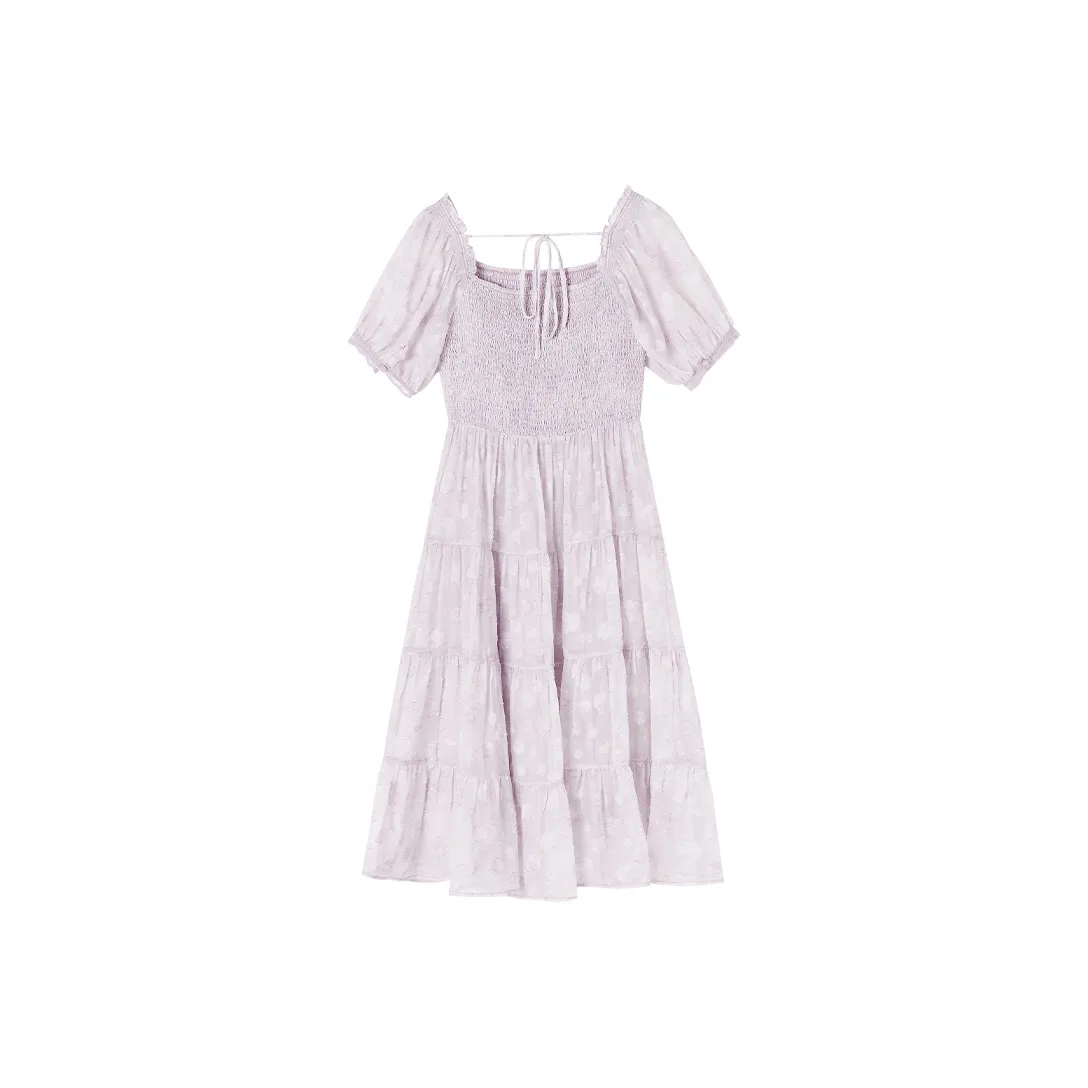 XIANGYING Короткий рукав Платье Женское Светло-фиолетовое