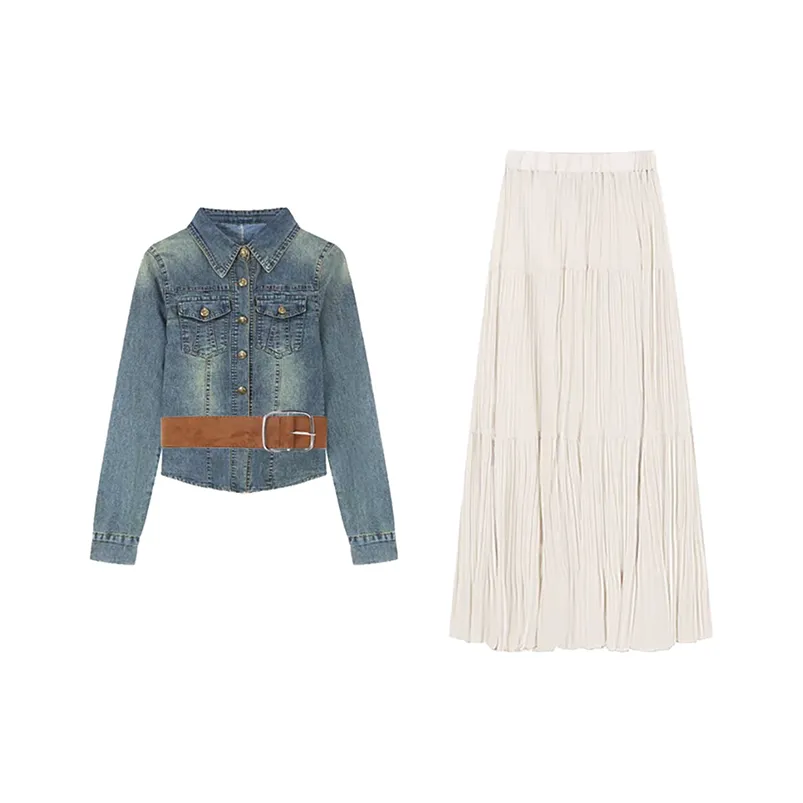 SYEEE WITH U Джинсовая куртка / Абрикосовая юбка Комплекты одежды Женские комплекты с юбкой