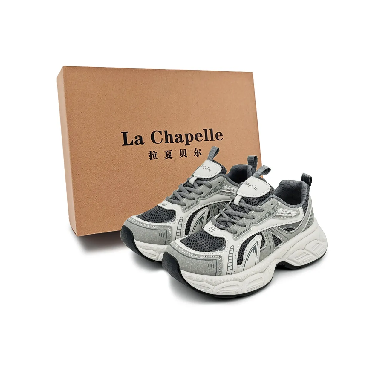 La Chapelle Anti-Slip Wear-Resistant Low-Top Chunky Sneakers Women's Gray
