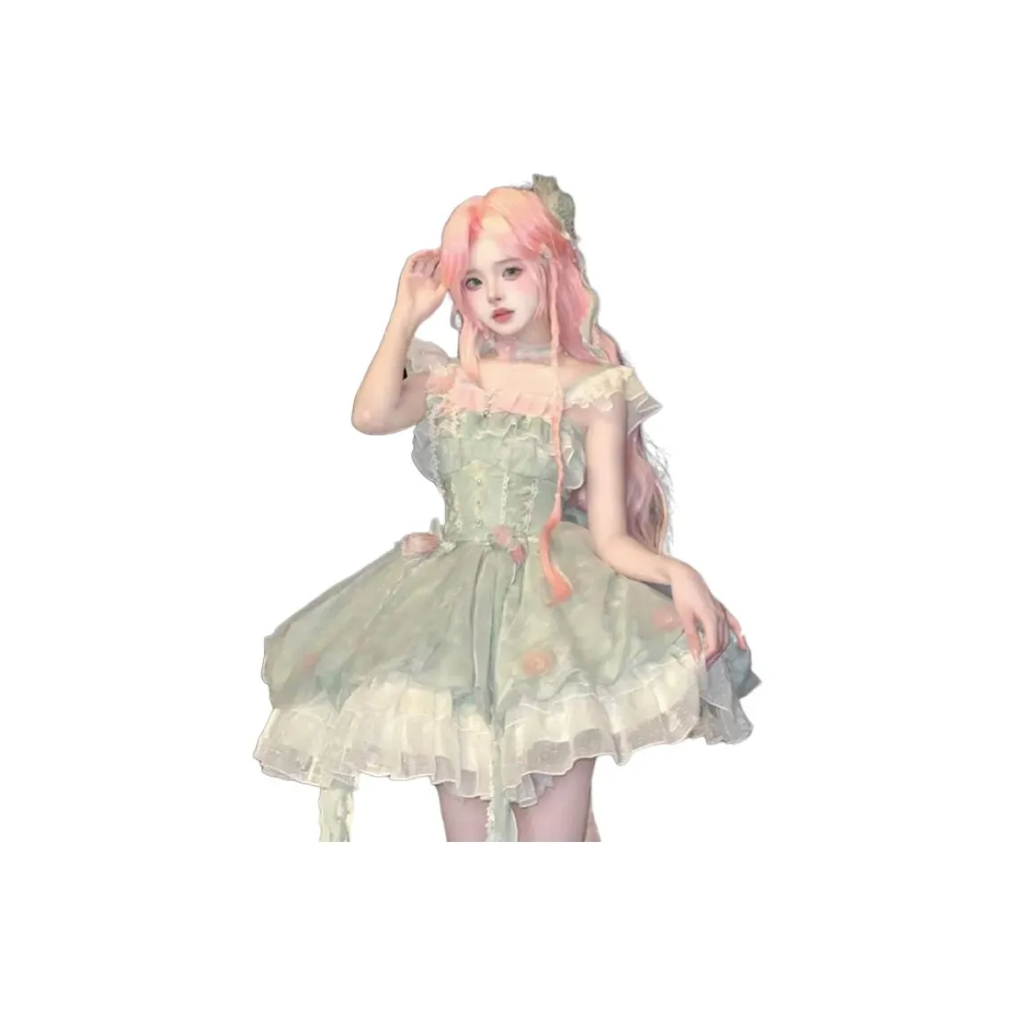 LWLG Lolita Fashion Women's Pink Green Shopping Bag