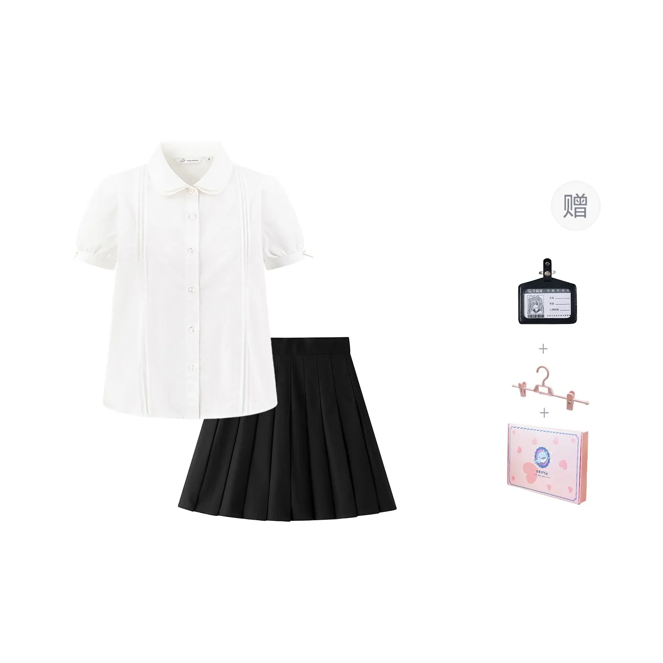 Tokyo Season Uniforms Women's Gift Box Set, White Shirt+Pleated Skirt Fitted, Non Stretch, Includes Inner Lining Comes With Hanging Tag+Skirt Clip