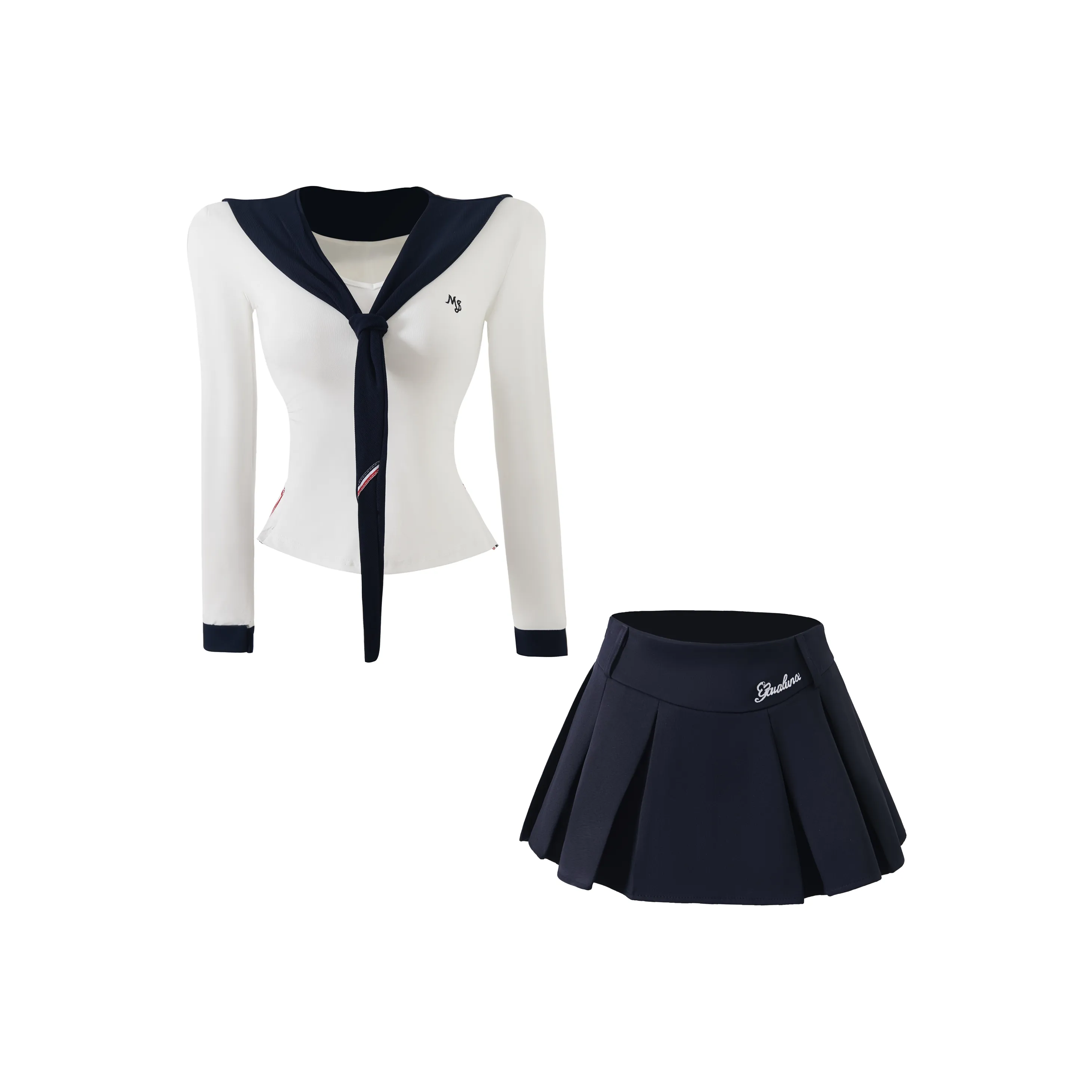 KAZAN Сине-белая Матроска + Синяя Плиссированная Юбка Женская Униформа