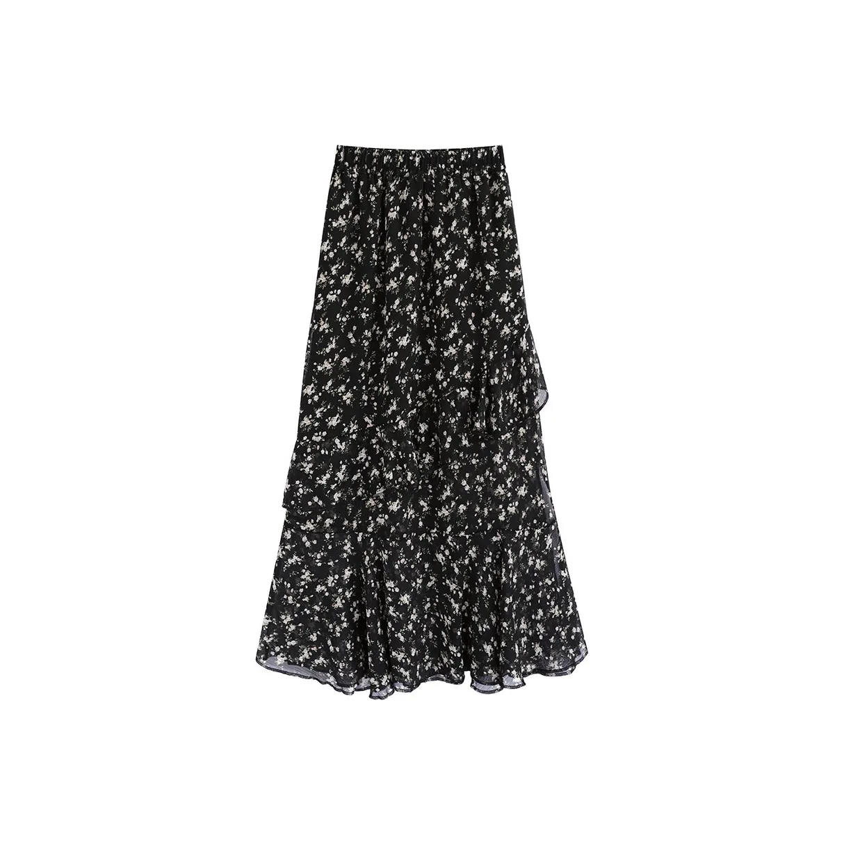 Garbege Повседневный Длинный Юбка Женская Черный Цветочный