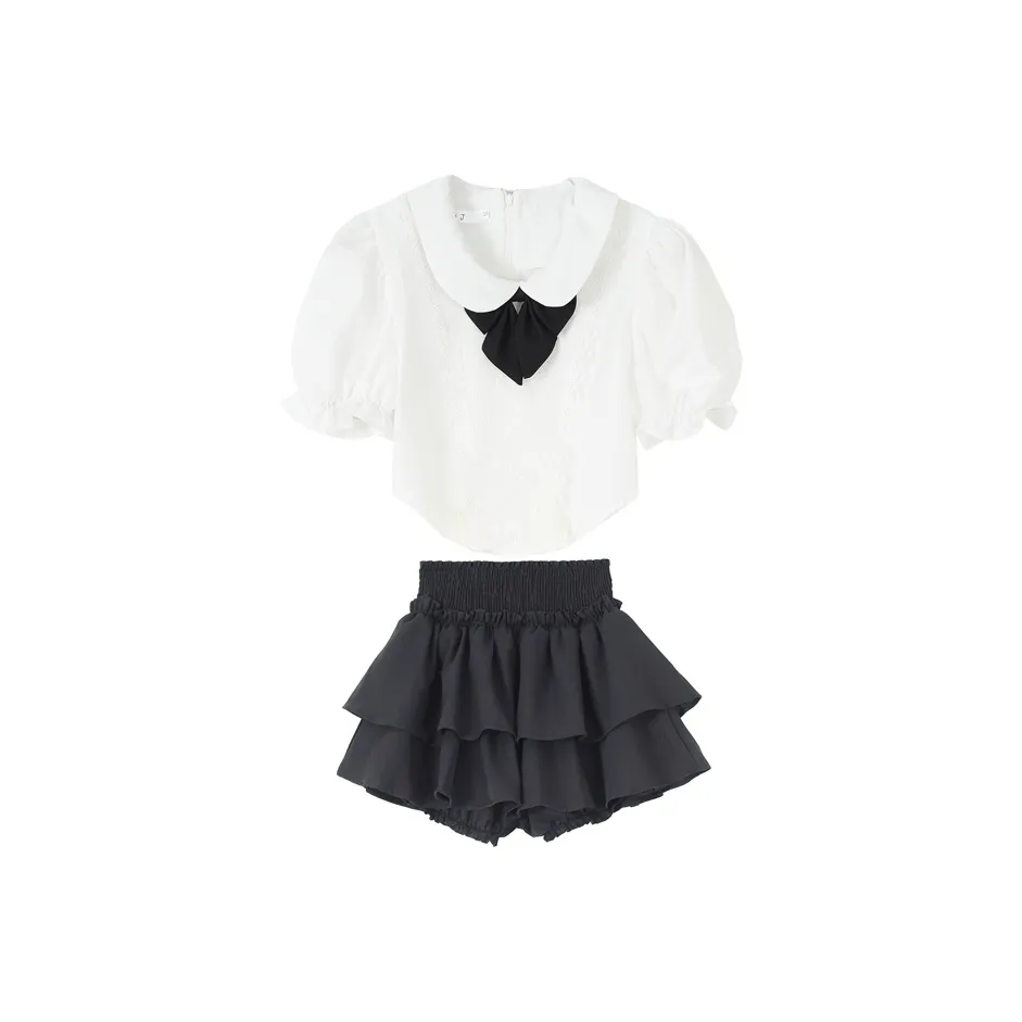 CHUNSHIMAN Белый топ + Галстук-бабочка + Черная юбка Женская униформа