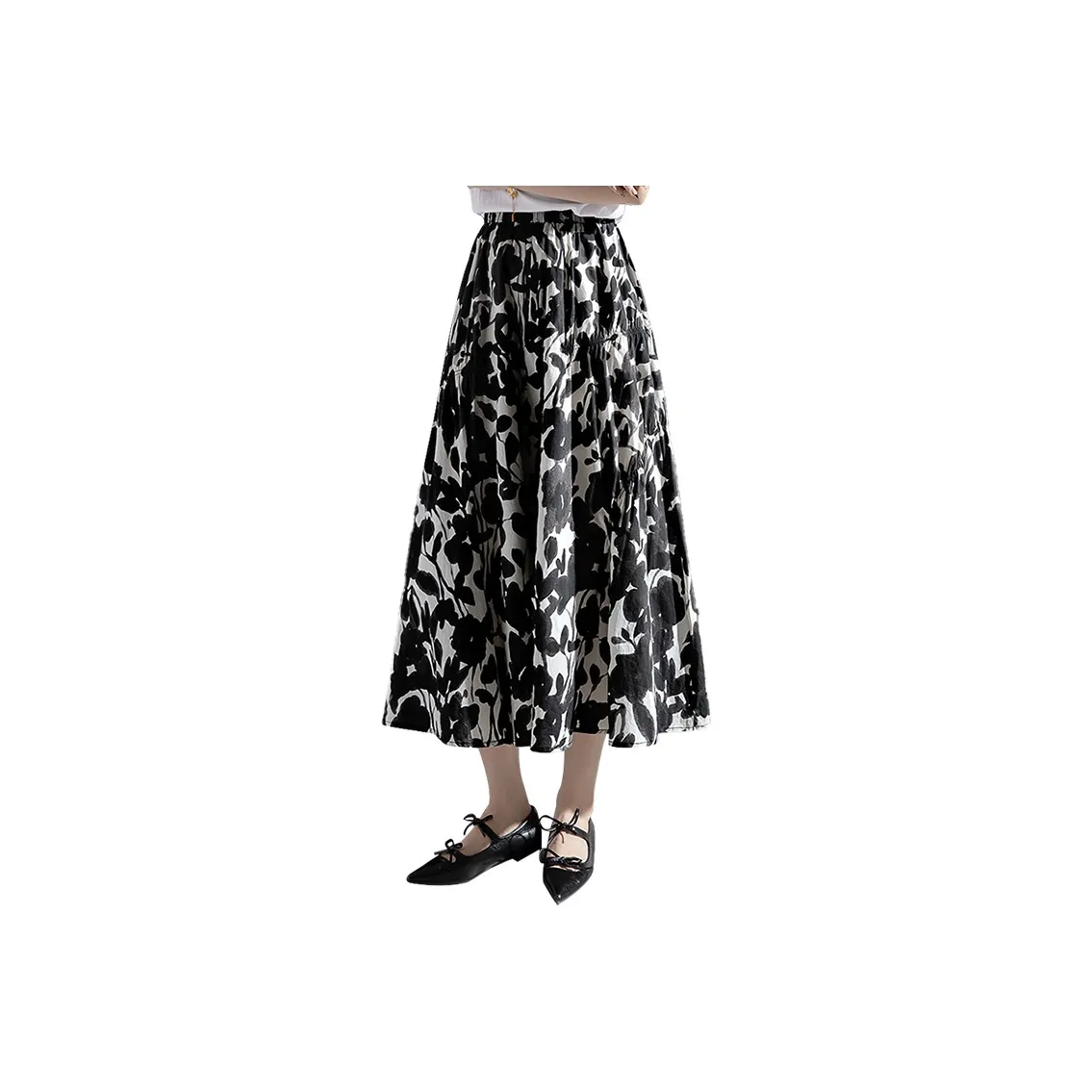 Cypress House Повседневный Длинный Юбка Женская Черный с Белым Цветами