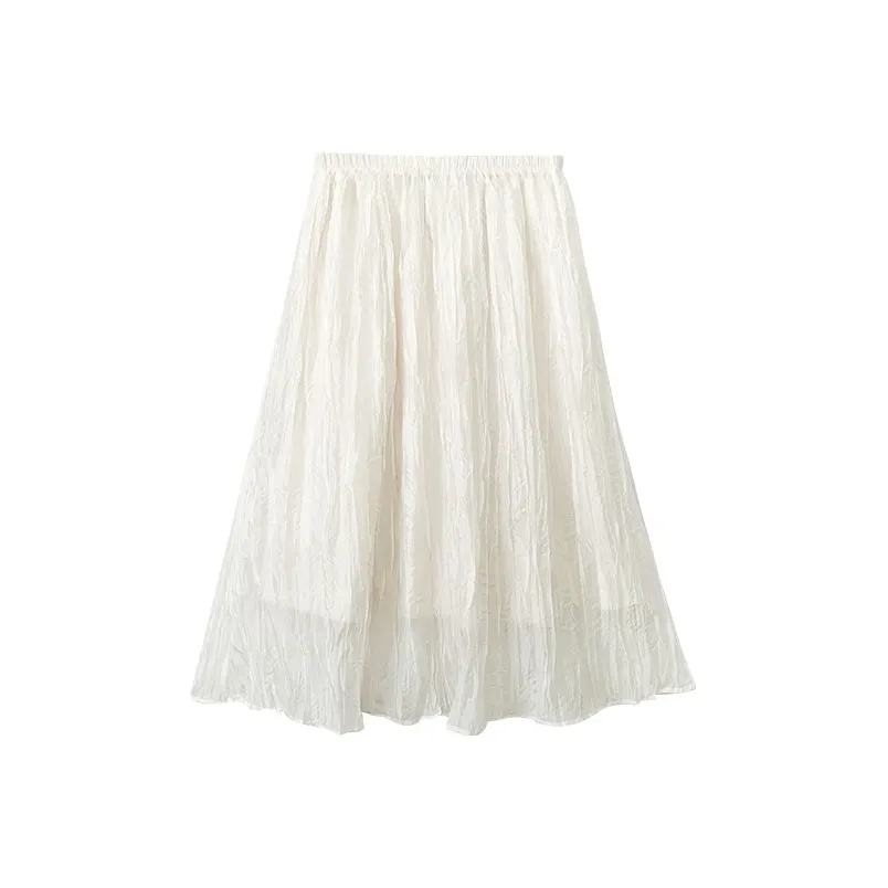 WUPODAMANVZHUANG Повседневный Длинный Юбка Женские Сатин Бежевый