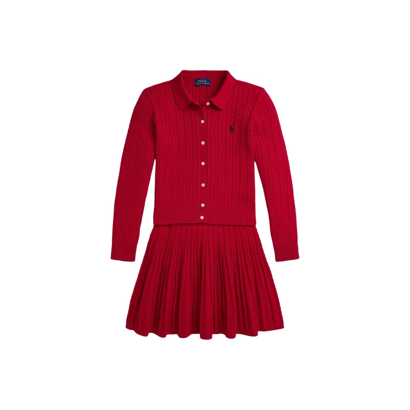 Детский комплект Polo Ralph Lauren FW24 с юбкой красного цвета