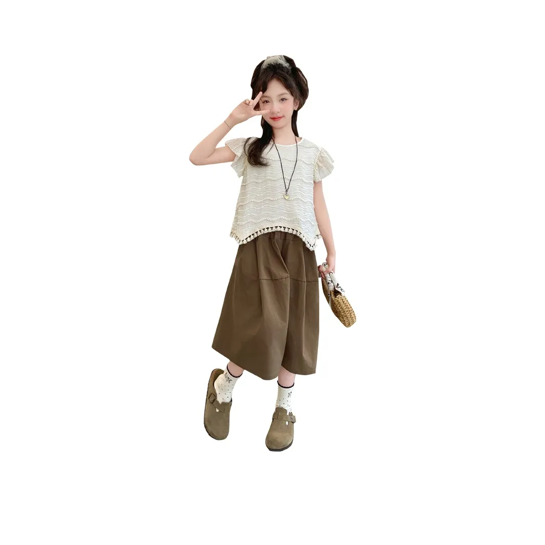 Because No Повседневная спортивная одежда Бежевый топ с кисточкой + хаки штаны Подростки