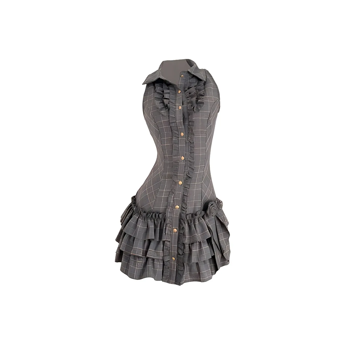 KKX Sleeveless Dresses Women's Gray Pink Plaid Skirt