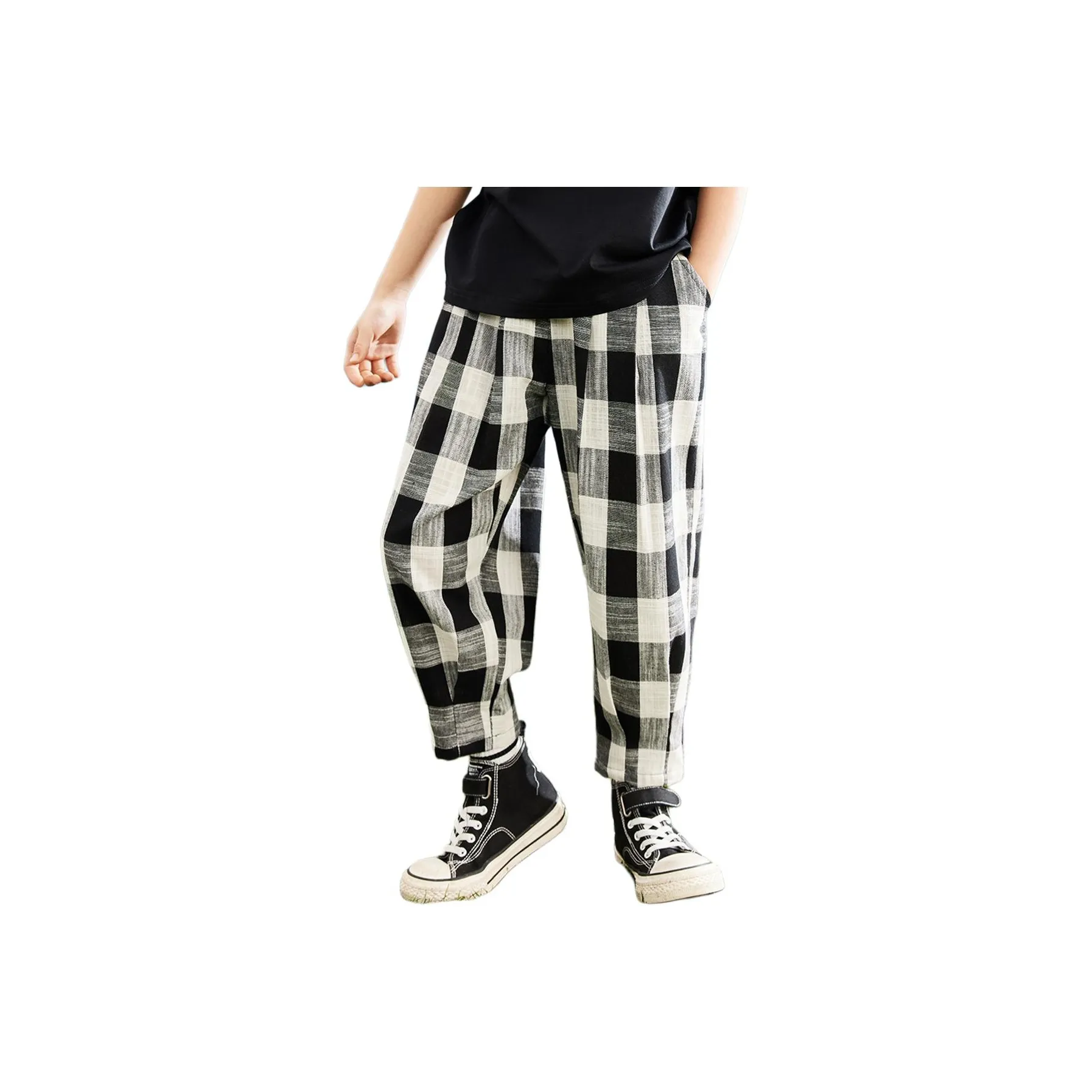 ASK Повседневные брюки Подростки Черный Белый Клетка