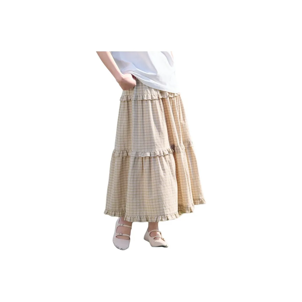 ZIHAN Повседневный Длинный Юбка Женская Маленькая Зеленая Клетка