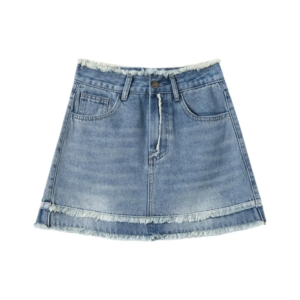 FAWENXIANGZI Denim Short Skirts Women's Vintage Blue
