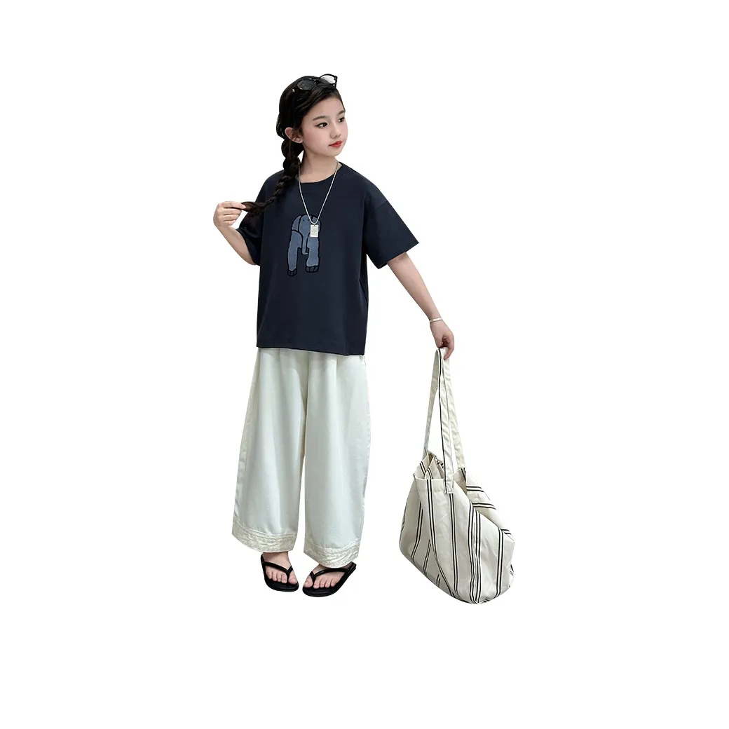 Because No Повседневная спортивная одежда Серый Короткий рукав Рубашка + Экрю Штаны Детский