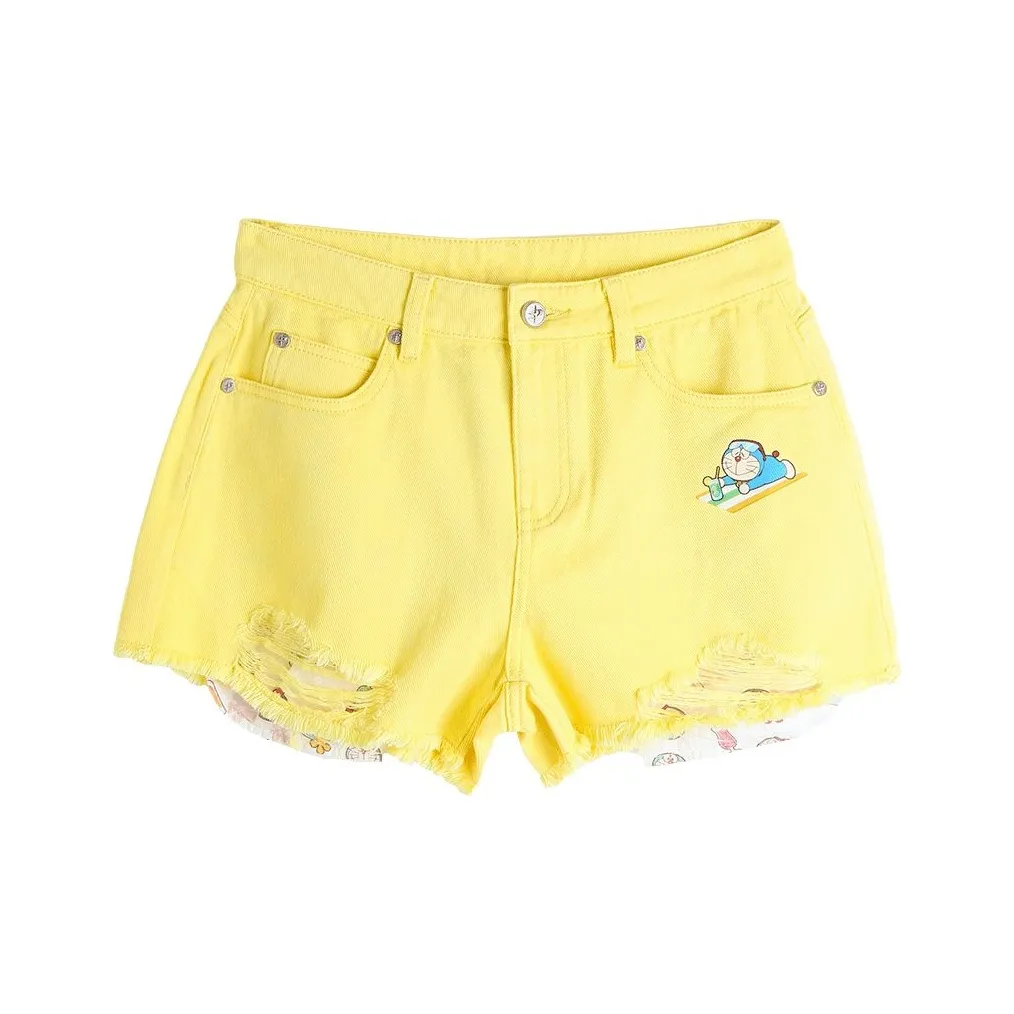 LALABOBO x Doraemon A Джинсовые шорты женские желтые