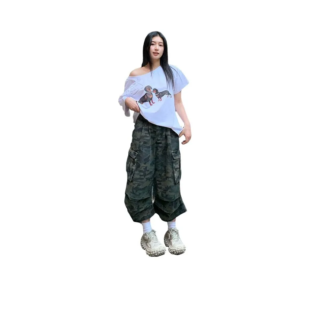 NVRFRGT Denim Shorts Women's Camouflage Capri Pants