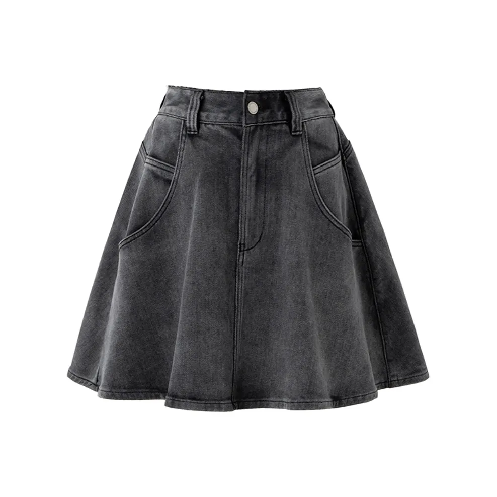 SOON FLOWER Джинсовые короткие юбки Женские Черный Серый
