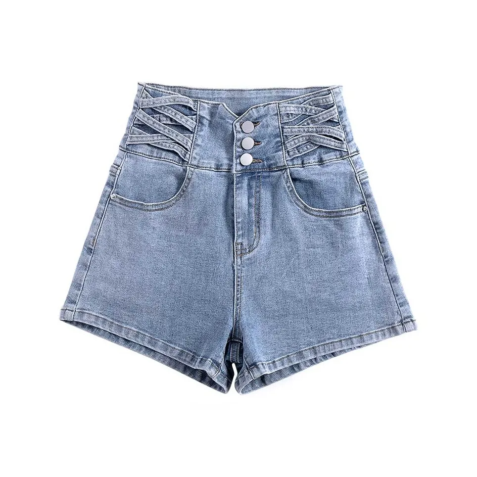 FAWENXIANGZI Denim Shorts Women's Light Blue