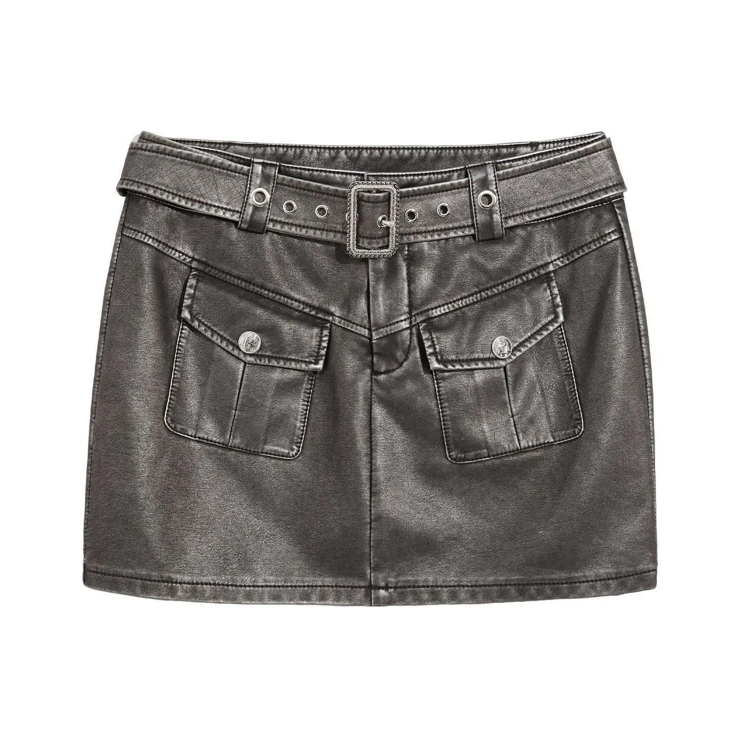 BEBE FW24 Кожаная короткая юбка женская черная