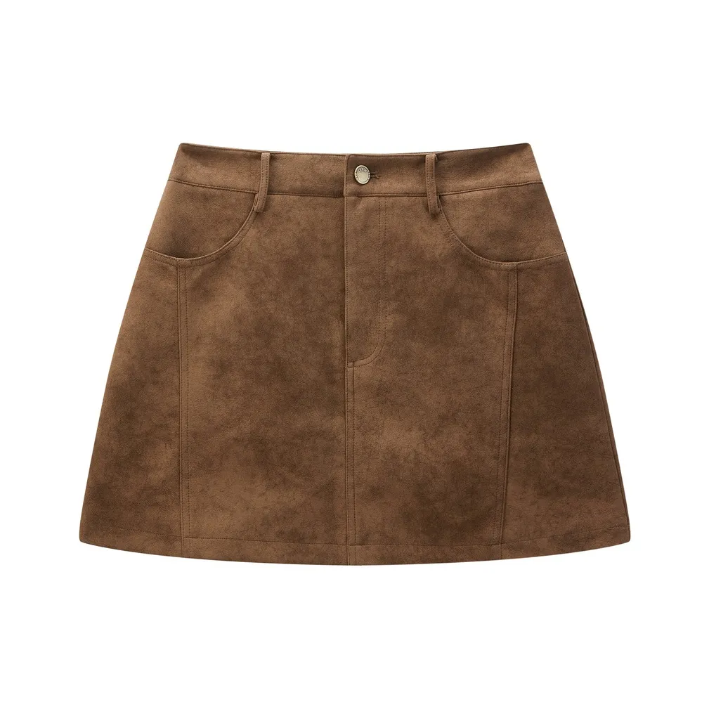 LEDIN Leather Short Skirts Women's Lava Juice Brown