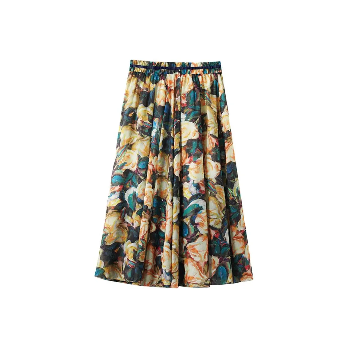 YIRANCHUN Casual Long Skirt Women's Oil Painting Yellow Rose