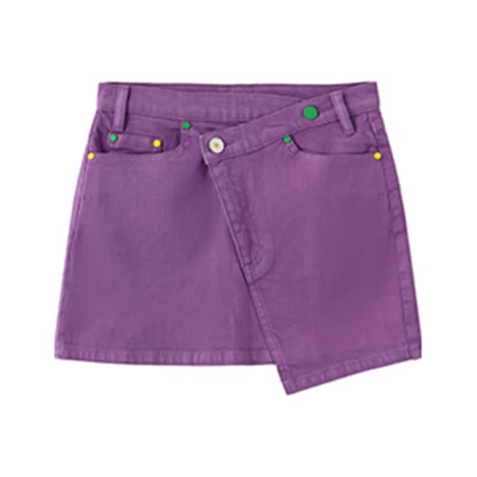 Wiggle Wiggle Letter Logo Embroidery 'A' Denim Short Skirts Women's Purple