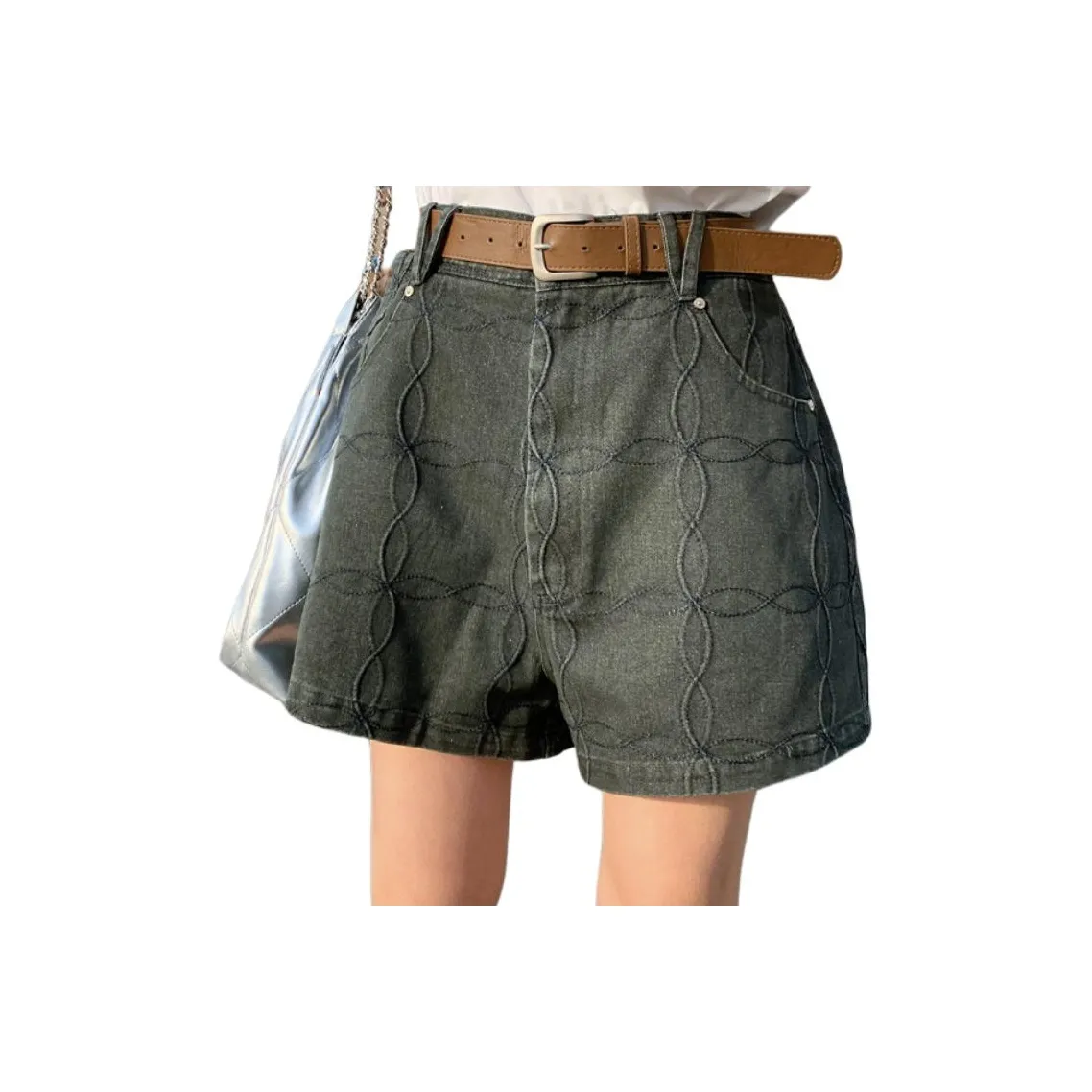 NANING9 Джинсовые шорты Женские Зеленые