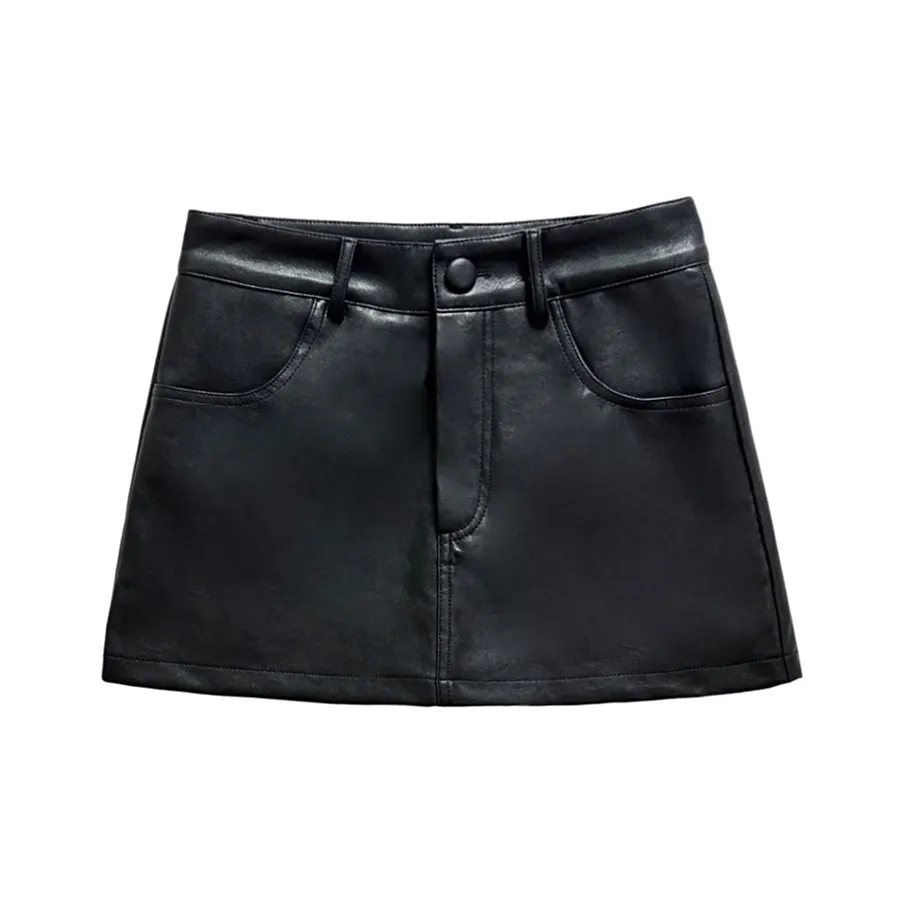 ZXZA Leather Short Skirts Women's Black