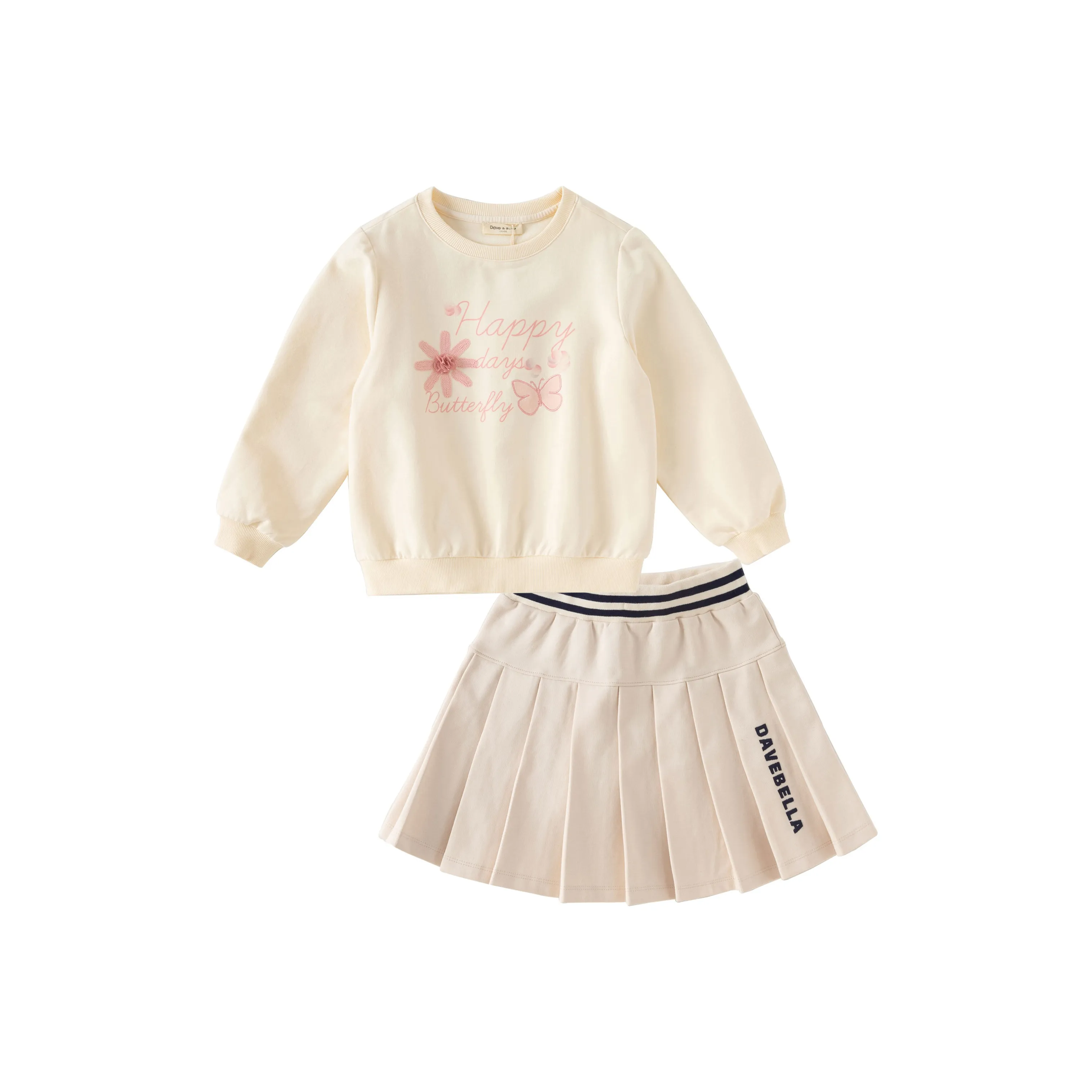 DAVE&BELLA Бежевый топ + абрикосовая юбка, комплект одежды для детей, набор с юбкой