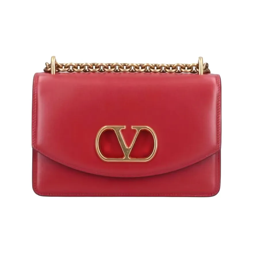 Valentino GARAVANI Shiny Calfskin Shoulder Bag Small Size Women's Red