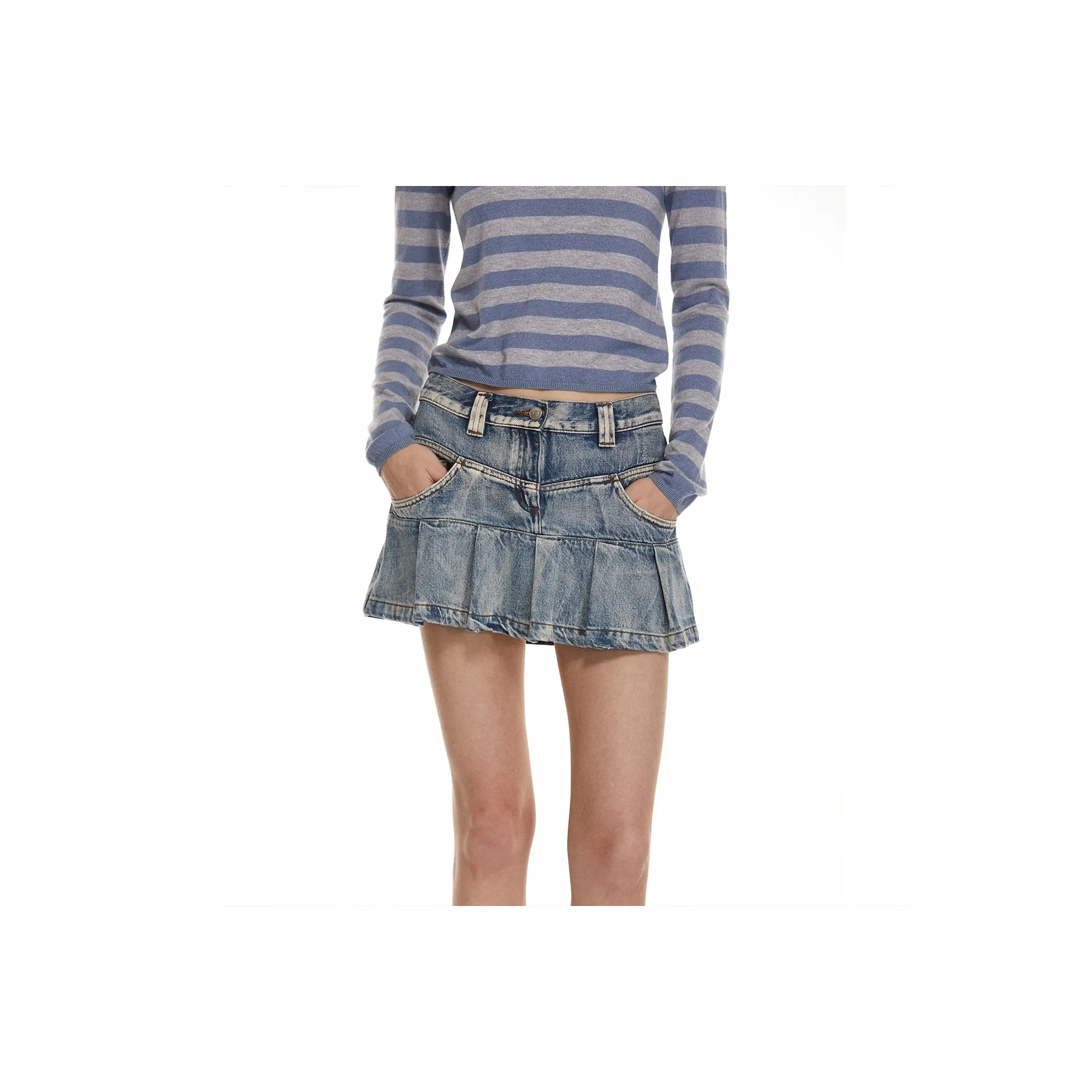 SOLWEIGE Джинсовые короткие юбки Женские Выстиранный светлый синий