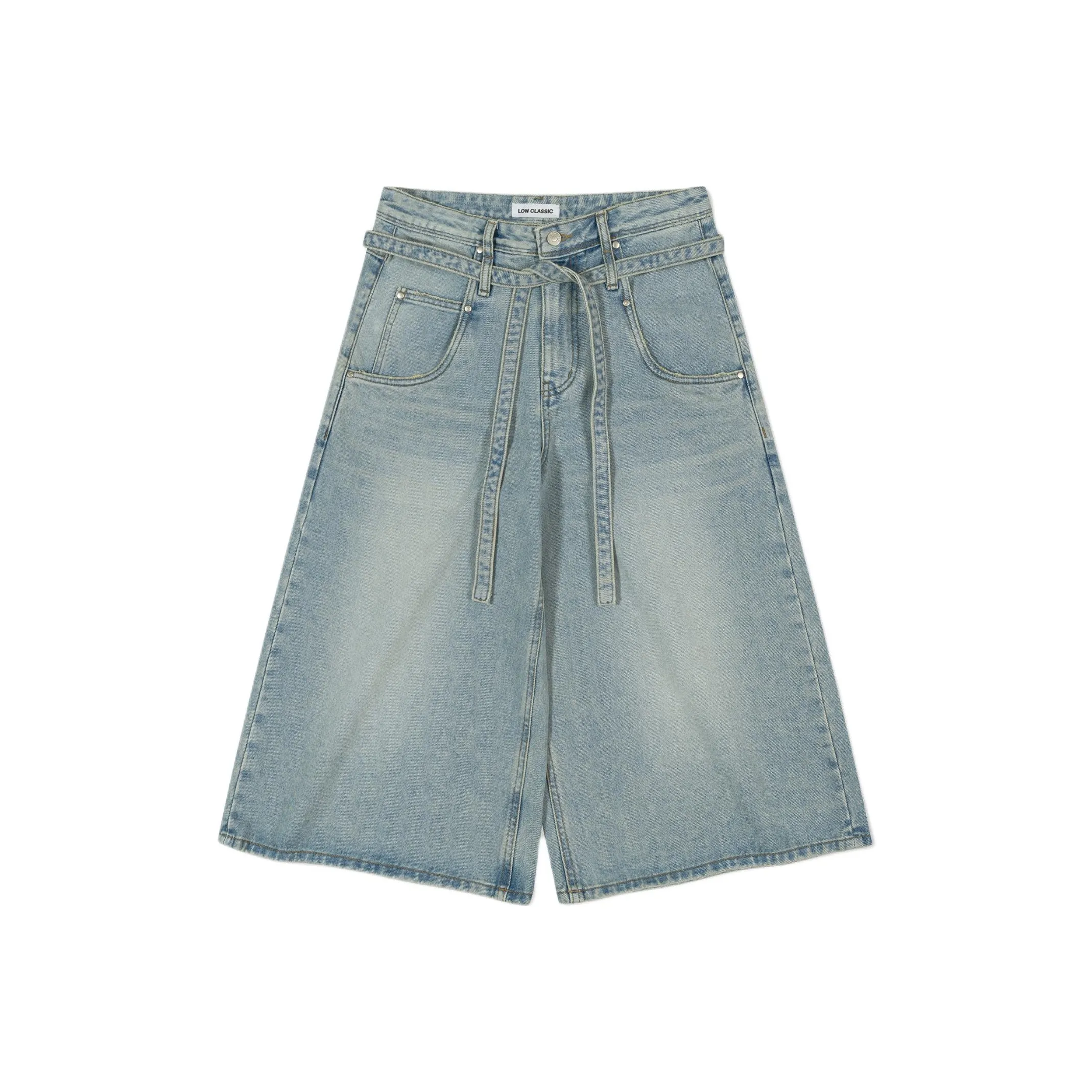 LOW CLASSIC Belted Denim Shorts