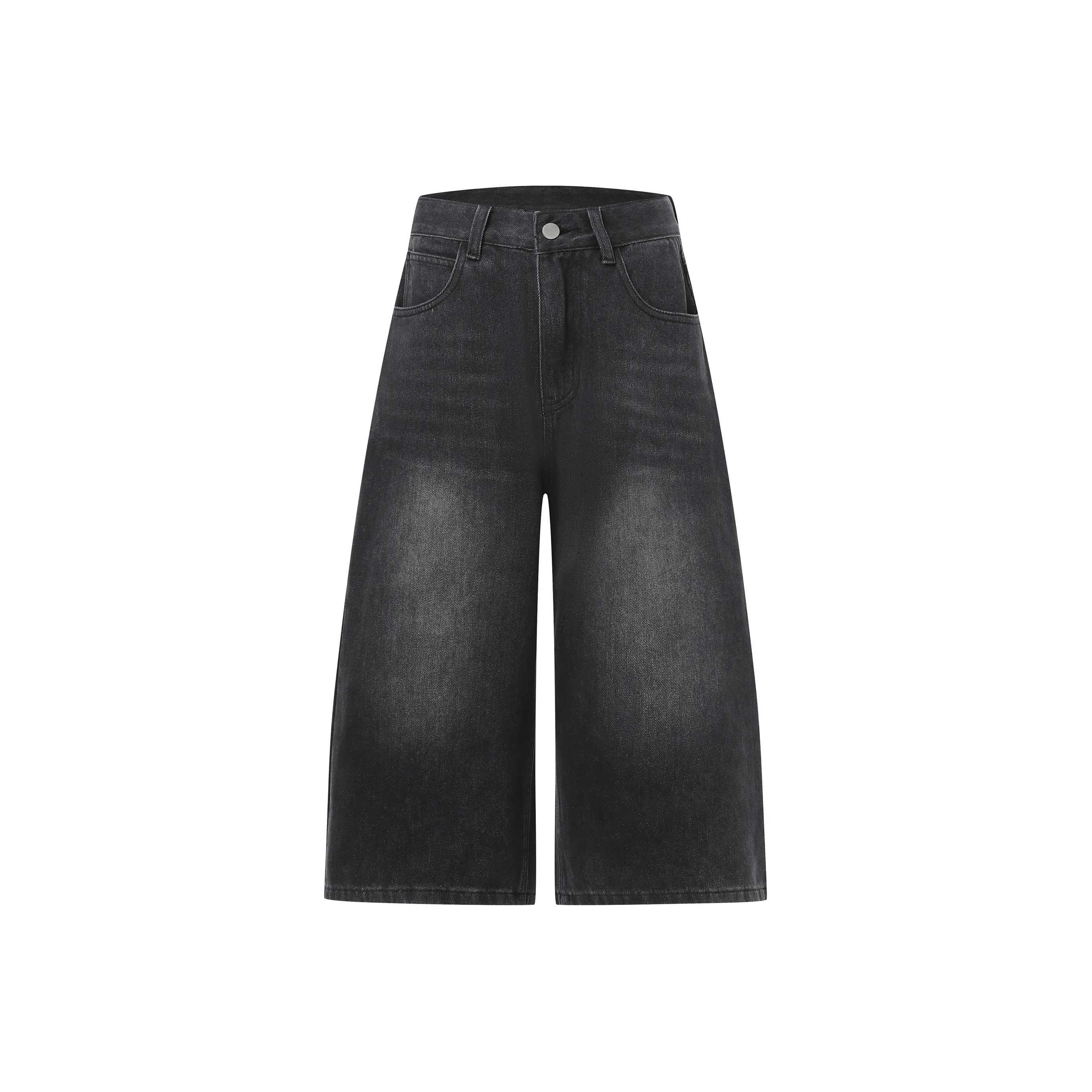 Wen Shan Denim Shorts Women's Black Gray Capri Pants