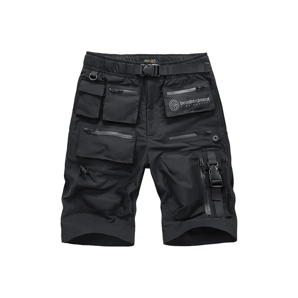 VIP Urban Techwear Multi Pocket Casual Knee Length Pants Cargo Shorts Unisex Black
