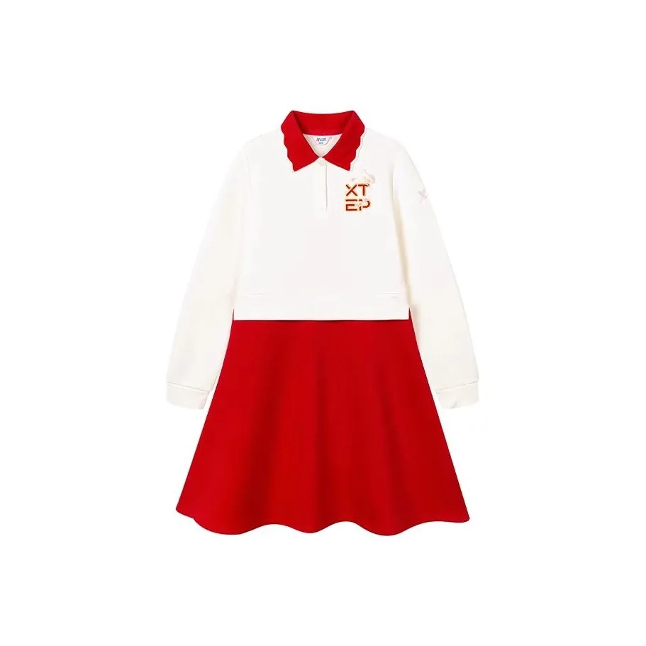 XTEP Платье Flowing Облачный белый Алмазно-красный Подростки