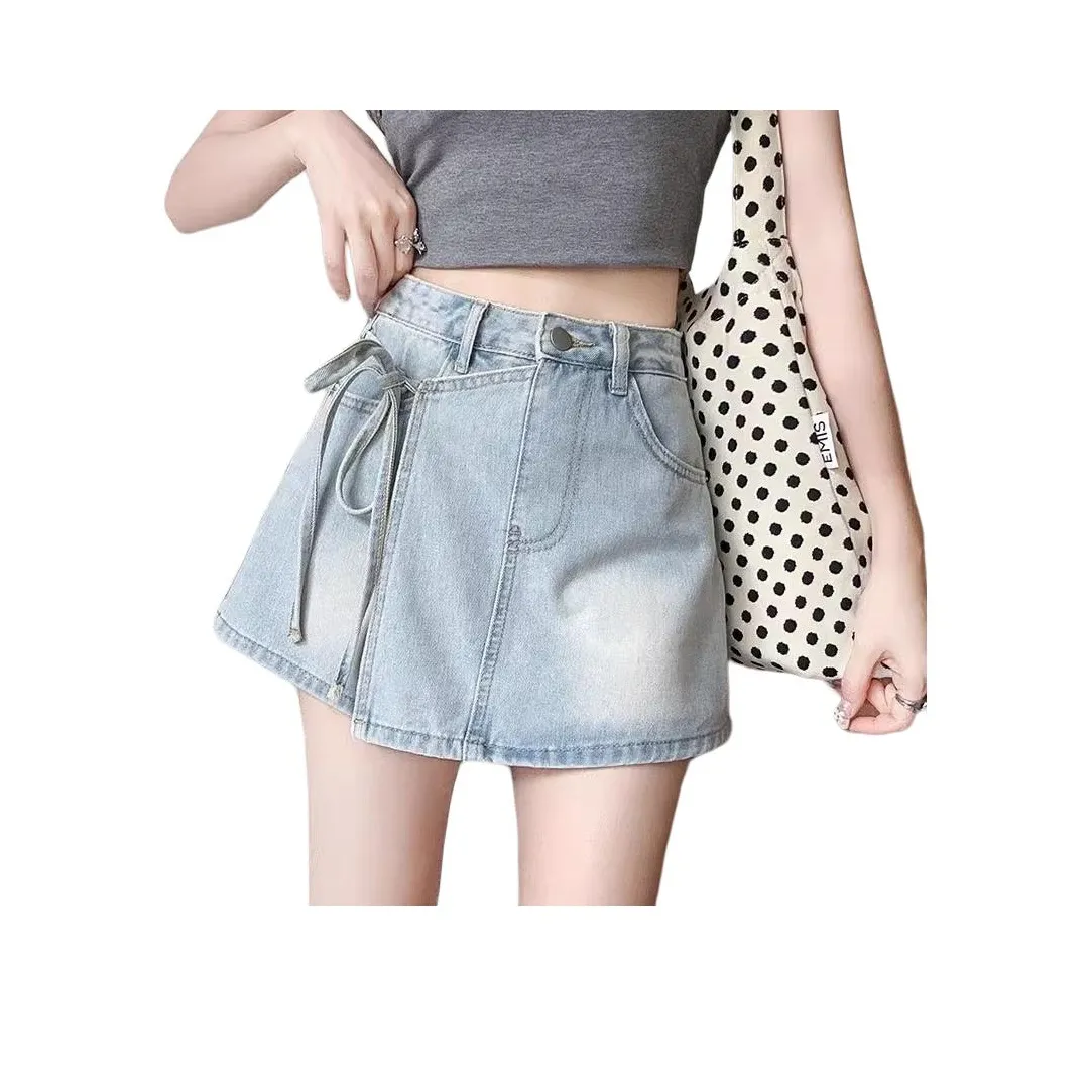 YEARNED Джинсовые короткие юбки Женские Светло-синие