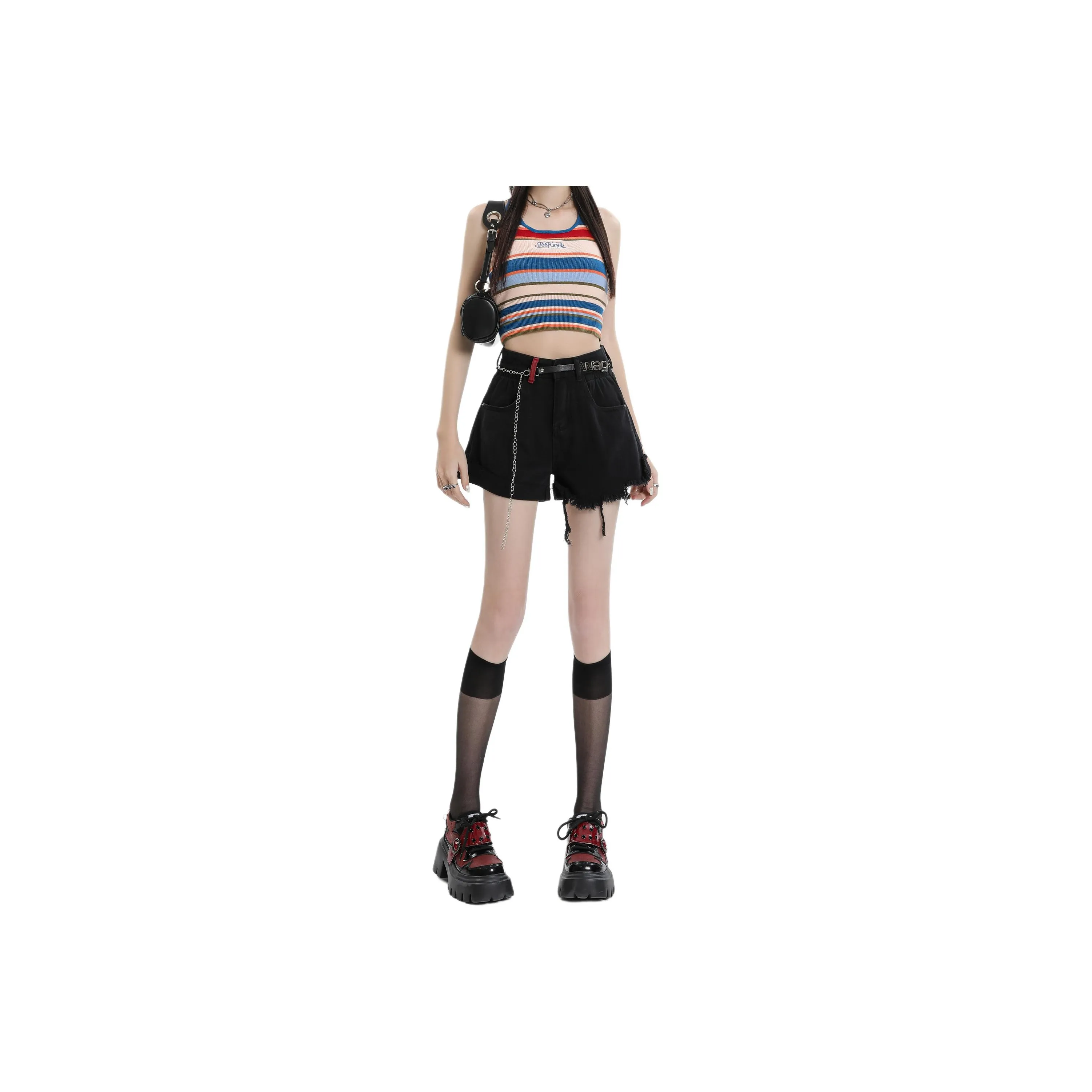 Wen Shan Denim Shorts Women's Black With Belt