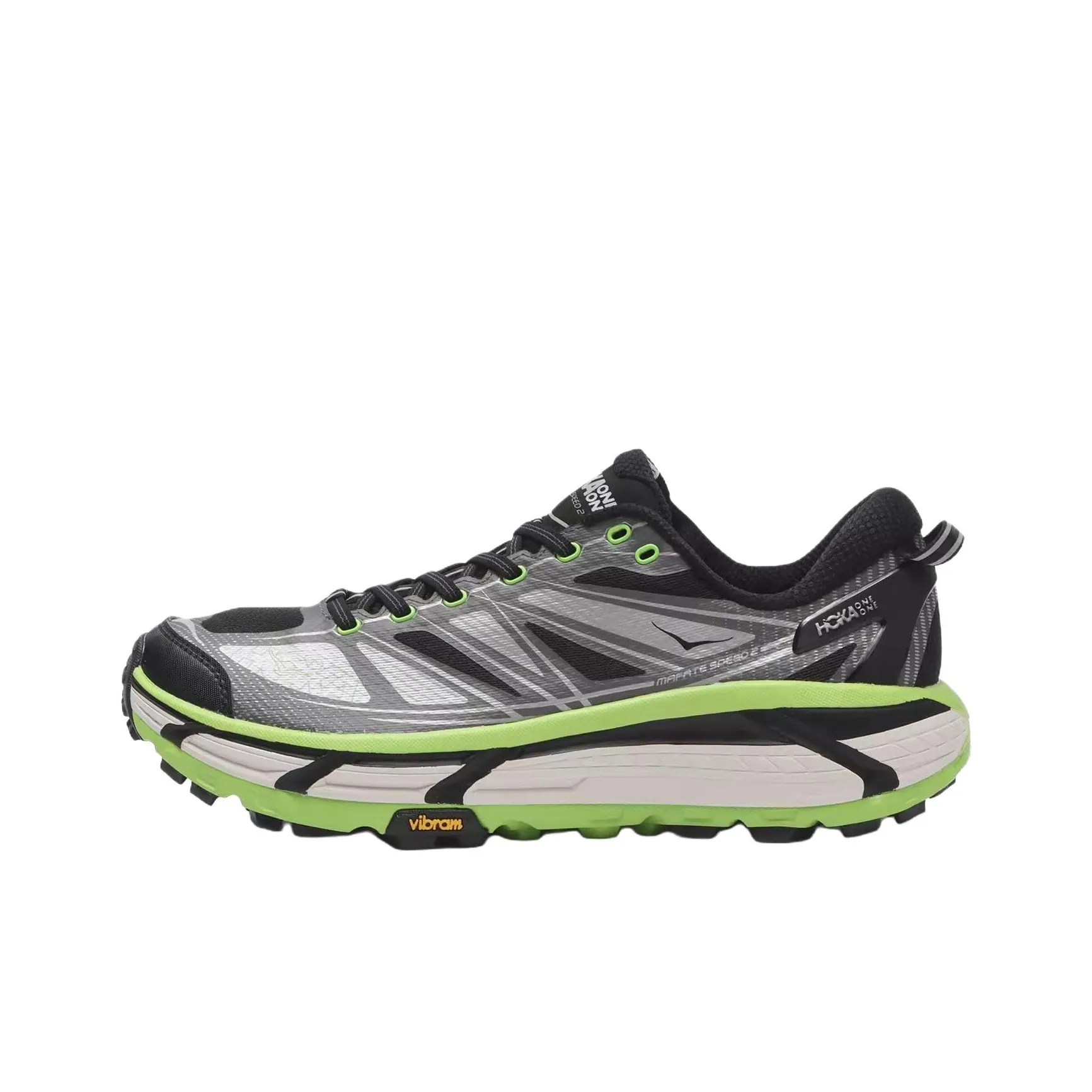 HOKA ONE ONE Mafate Speed 2 Slip Resistant Low Top Running Shoes Unisex Black Green
