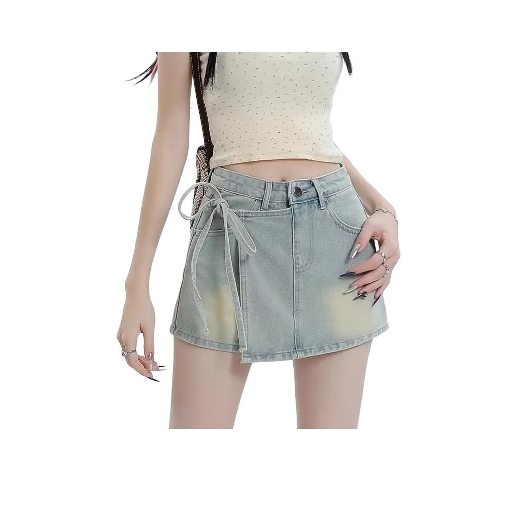 YEARNED Джинсовые шорты Женские Светло-синие